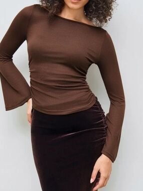 Cider Brown Ribbed Long Sleeve Top